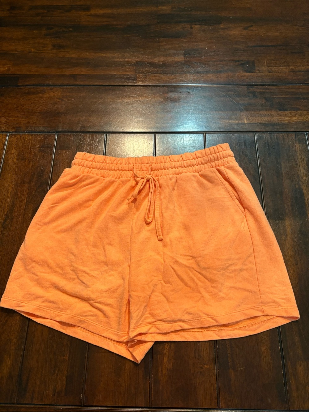 Zenana Peach Orange Lightweight Knit Shorts, XL